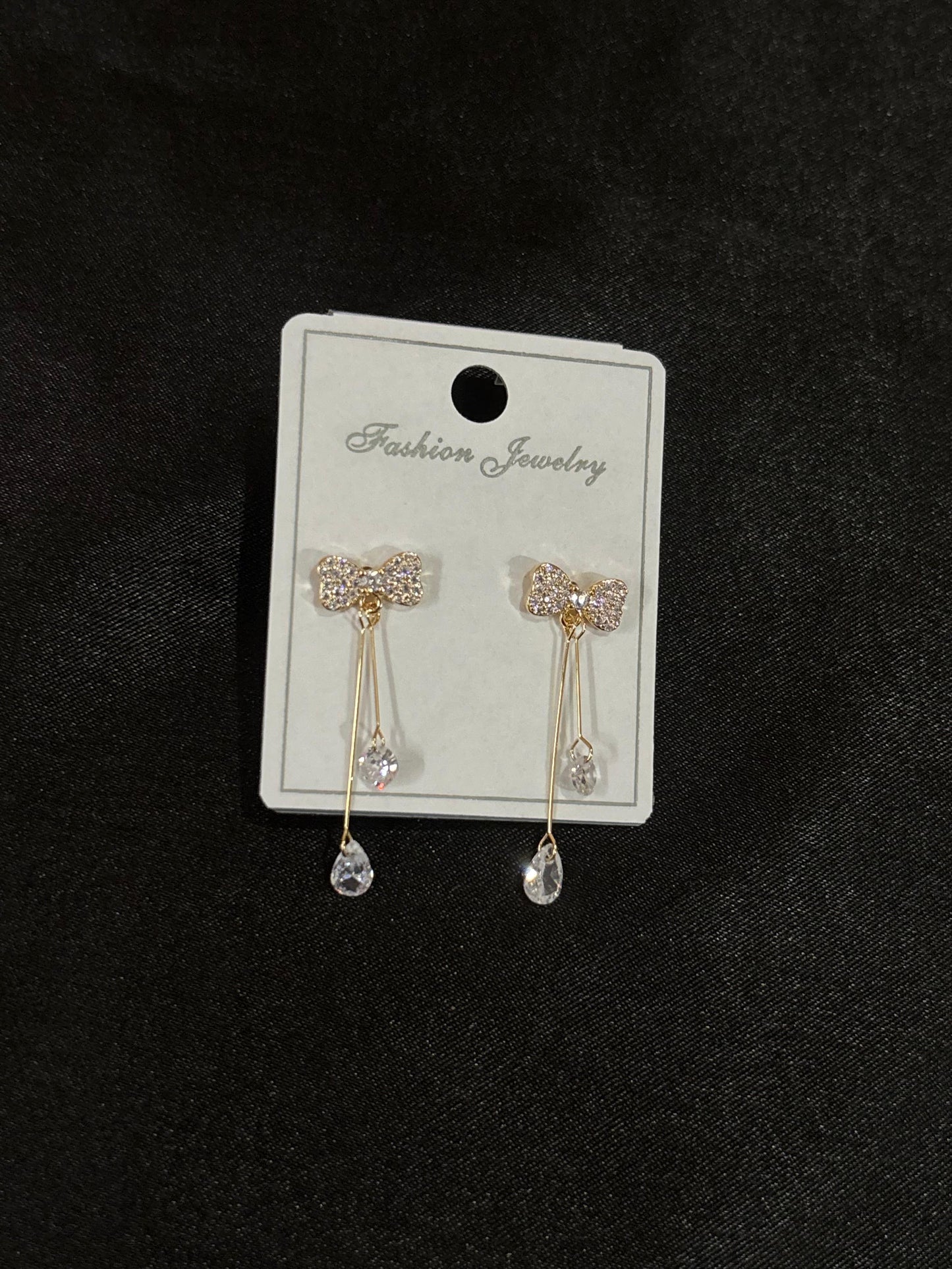 Dainty Bow and Crystal Drop Earrings