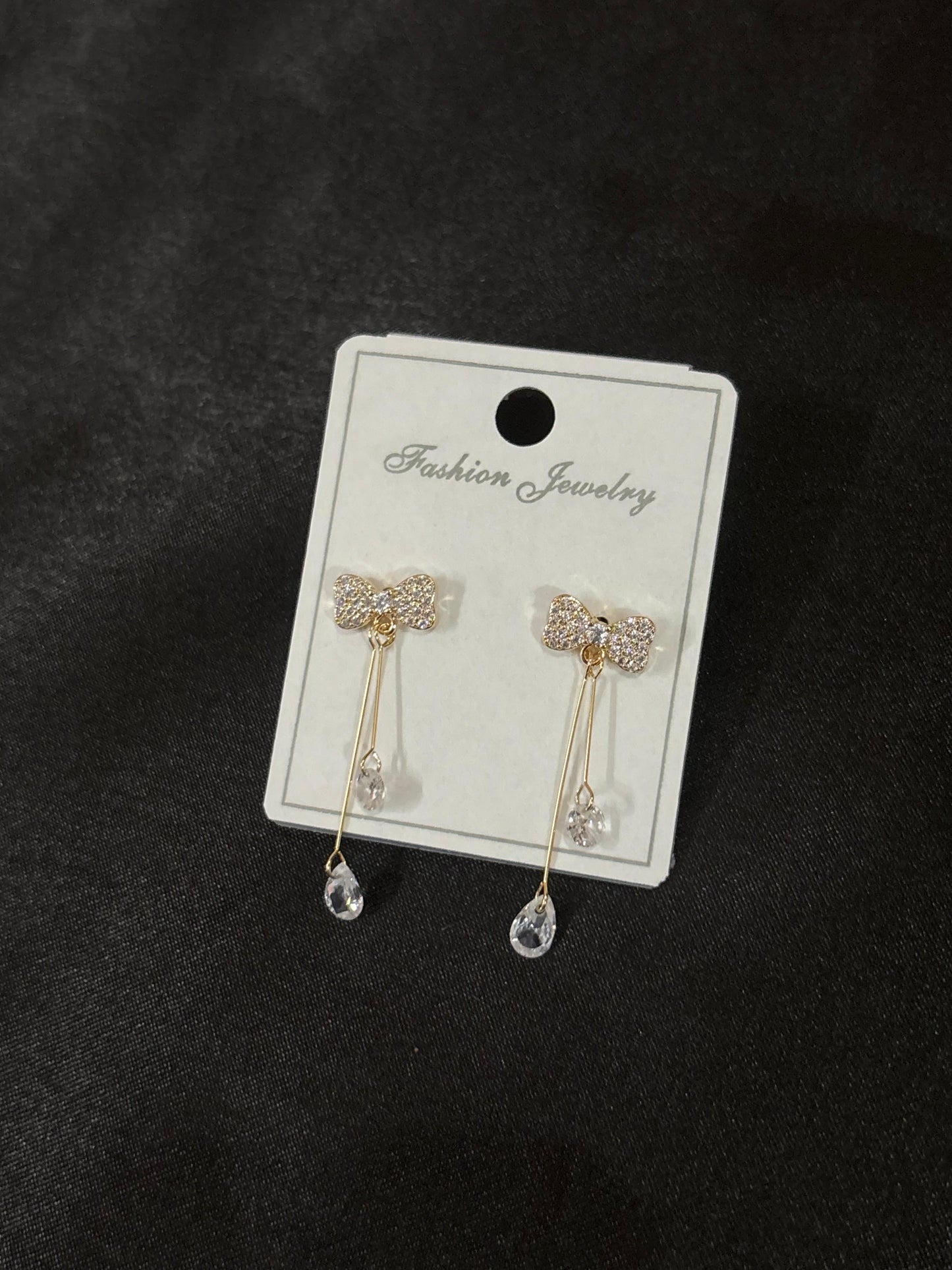 Dainty Bow and Crystal Drop Earrings