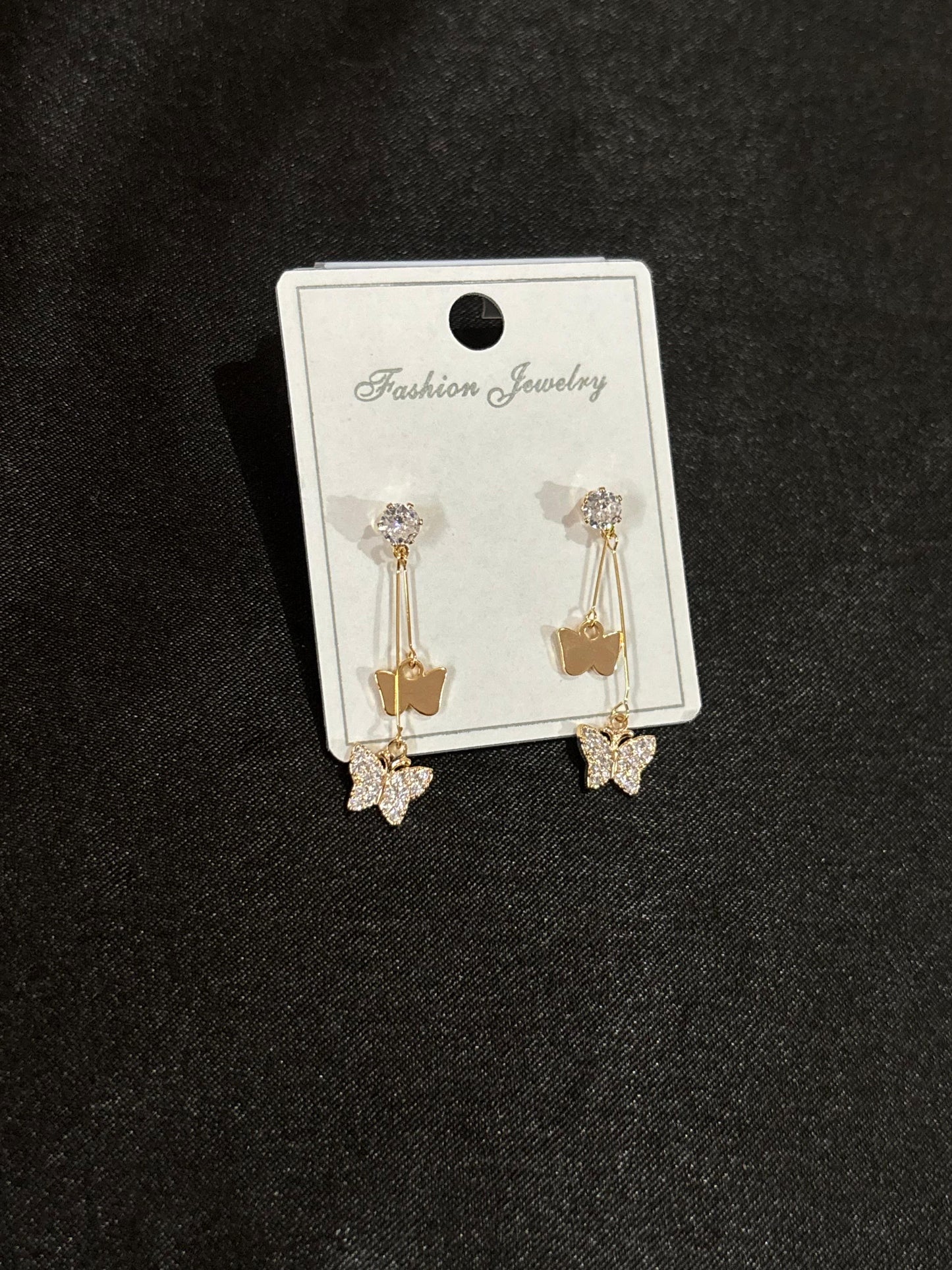 Dainty Butterfly Dangle Earrings with Crystals