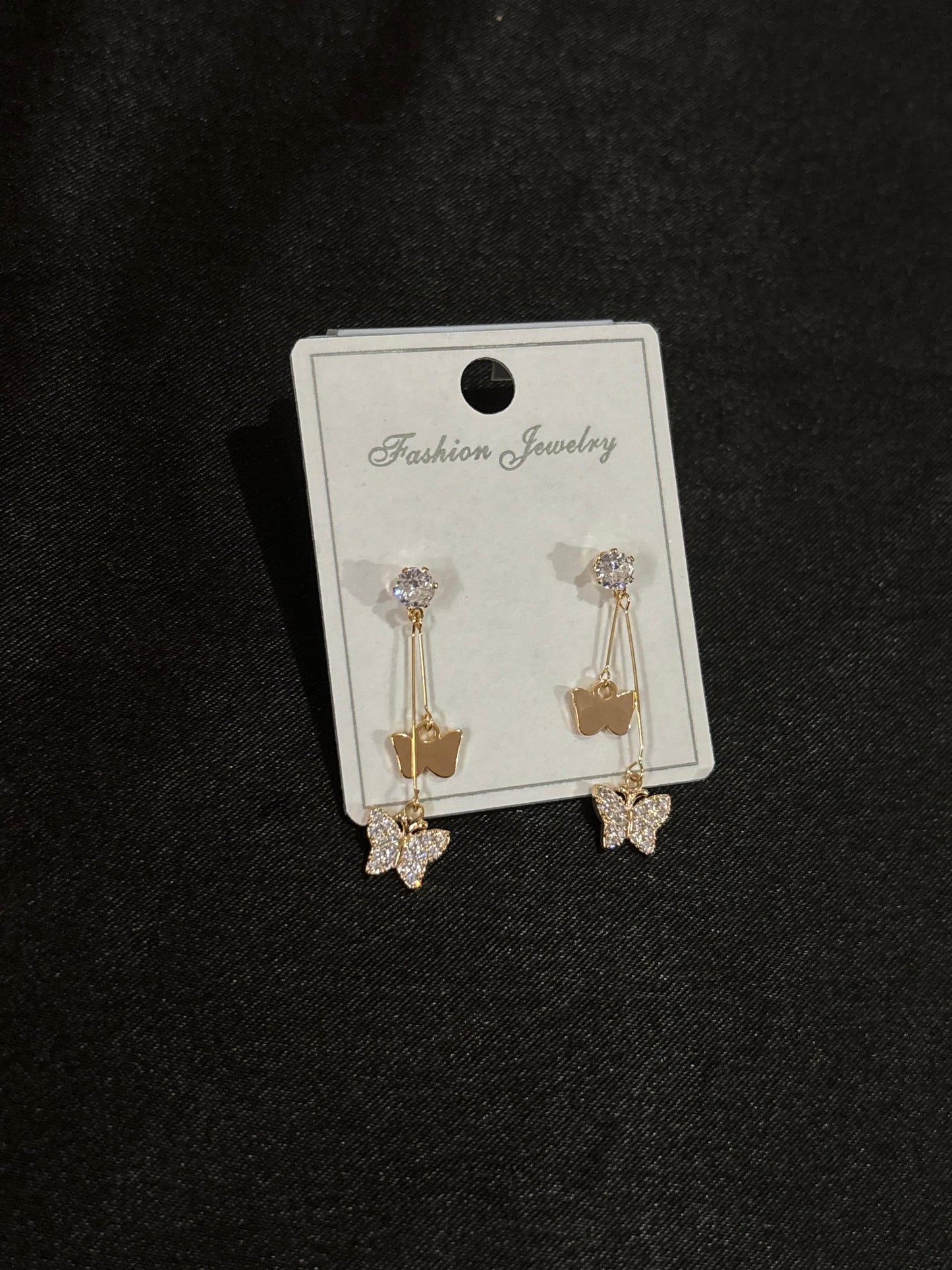 Dainty Butterfly Dangle Earrings with Crystals