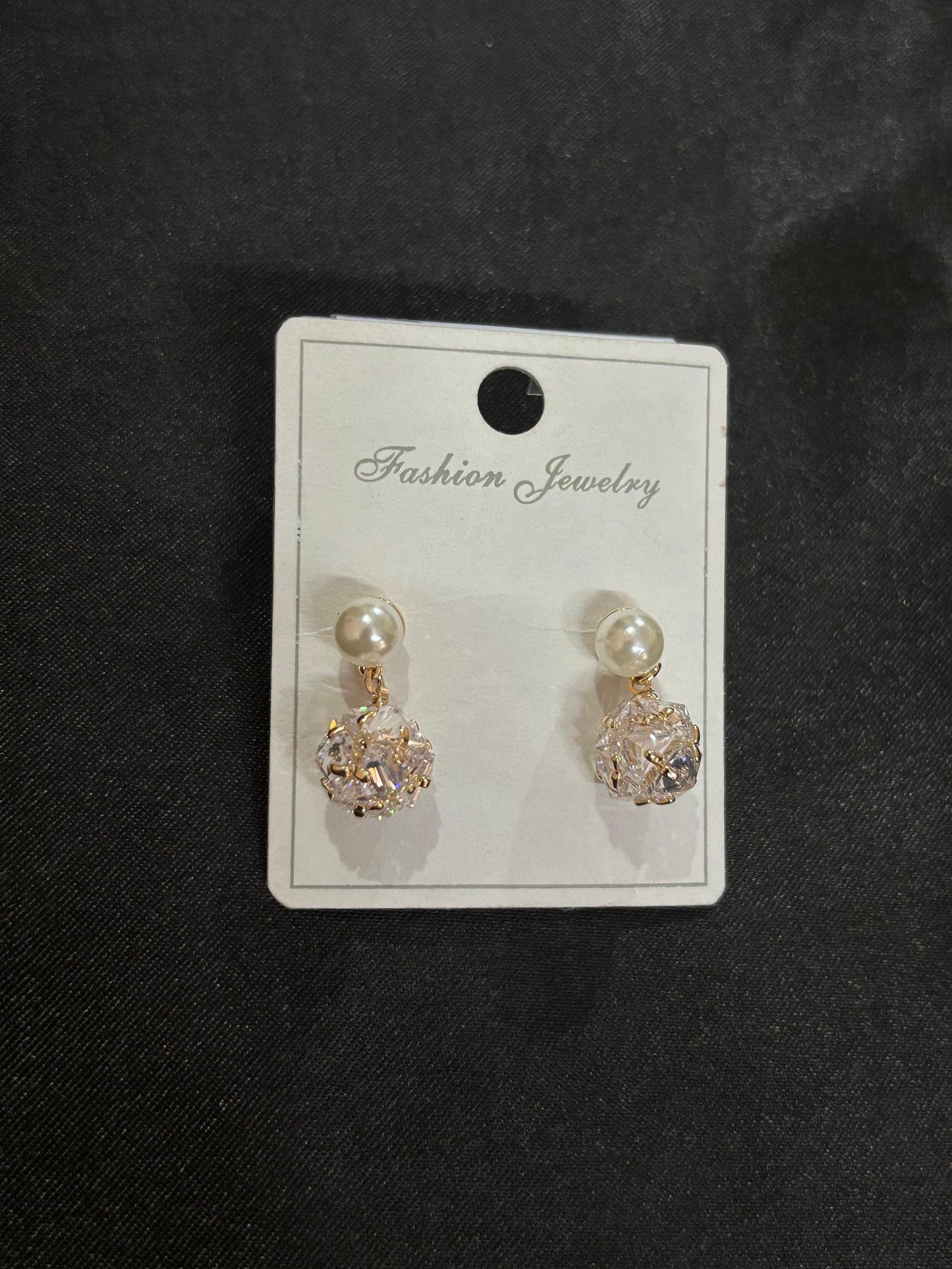 Pearl and Crystal Ball Drop Earrings