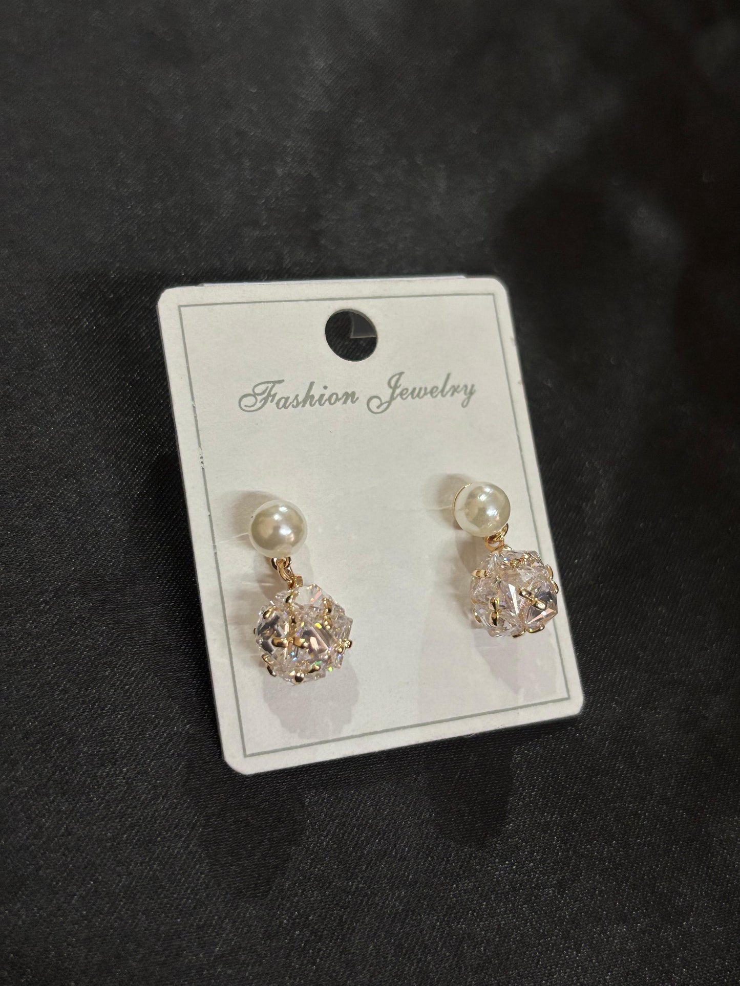 Pearl and Crystal Ball Drop Earrings