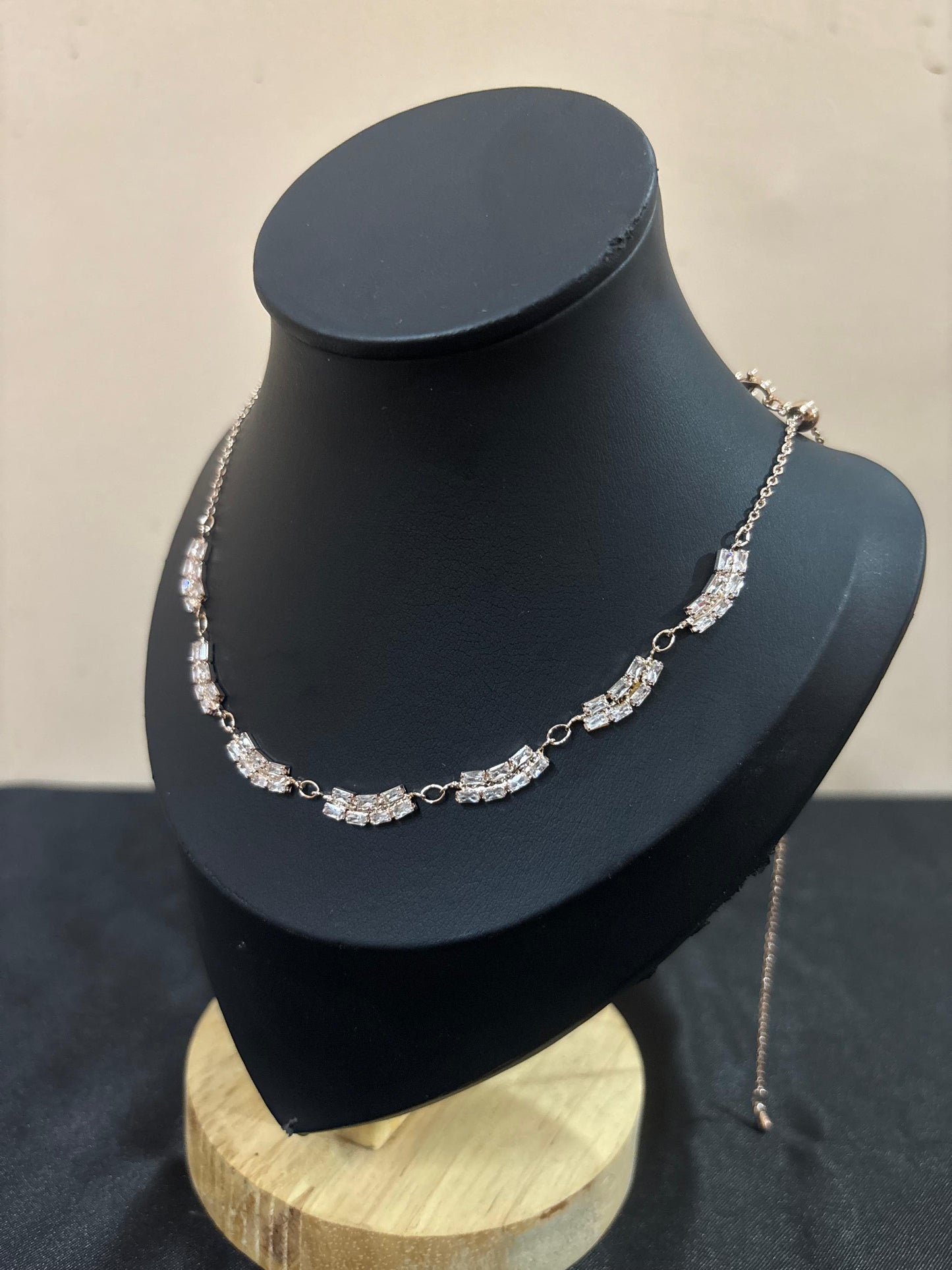 Elegant Rose Gold Necklace with Sparkling CZ Baguettes