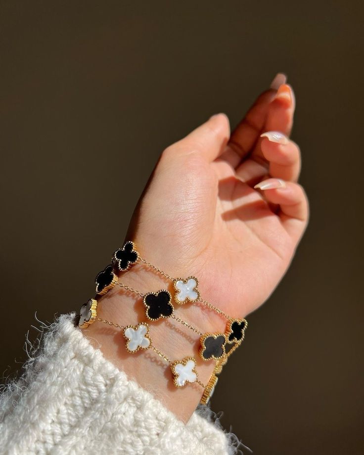 Clover Bracelet for Women – Minimal Anti-Tarnish Bracelet | Available in Black, White, Black & White and Gold