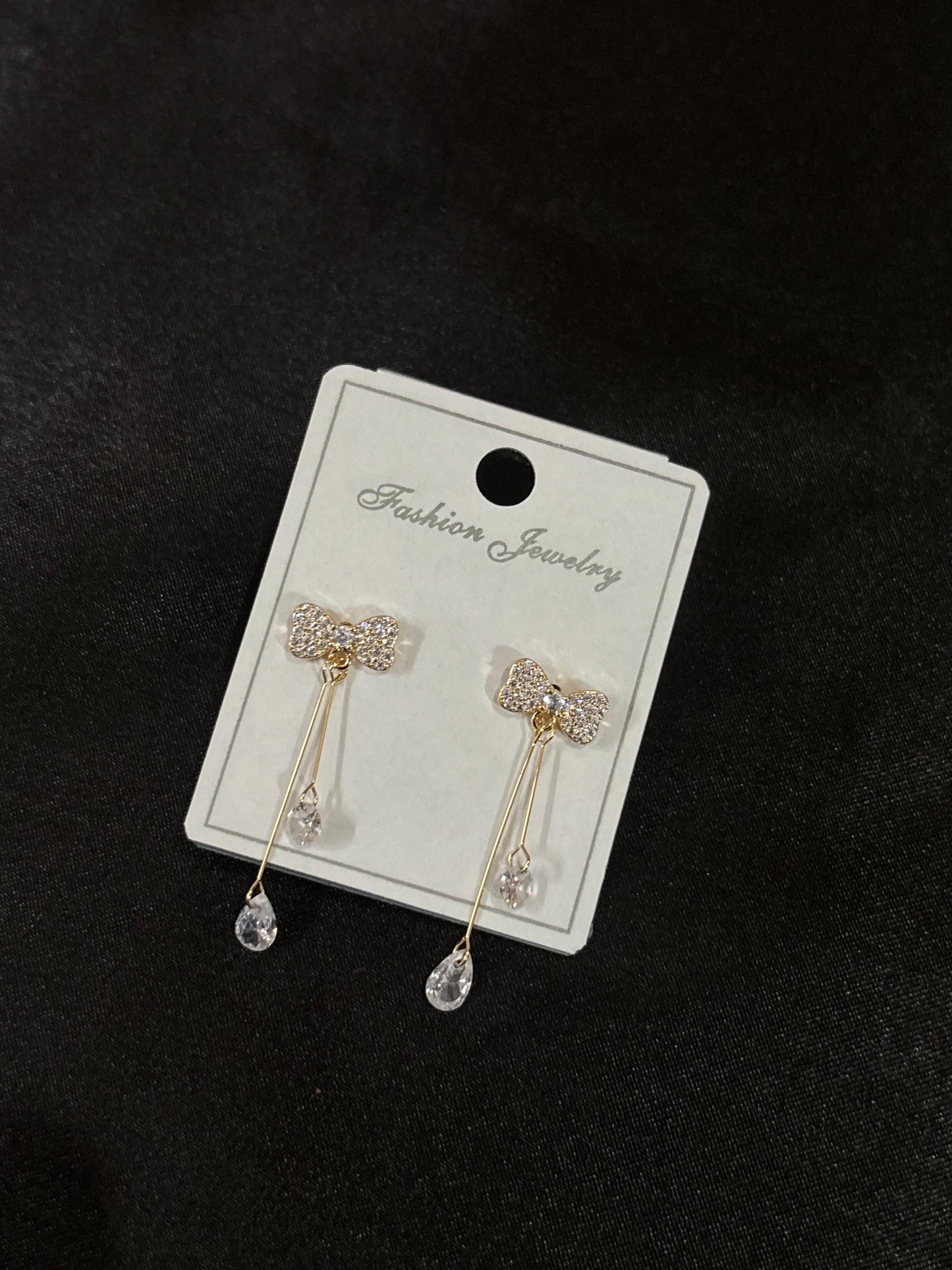 Dainty Bow and Crystal Drop Earrings