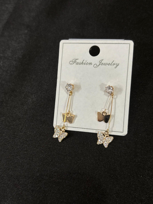 Dainty Butterfly Dangle Earrings with Crystals