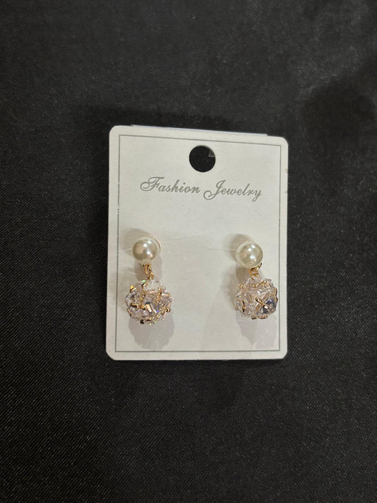 Pearl and Crystal Ball Drop Earrings