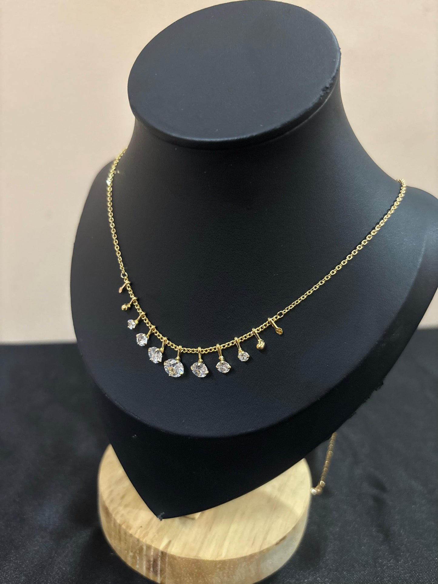 Dainty Gold Choker with Sparkling Crystal Charms