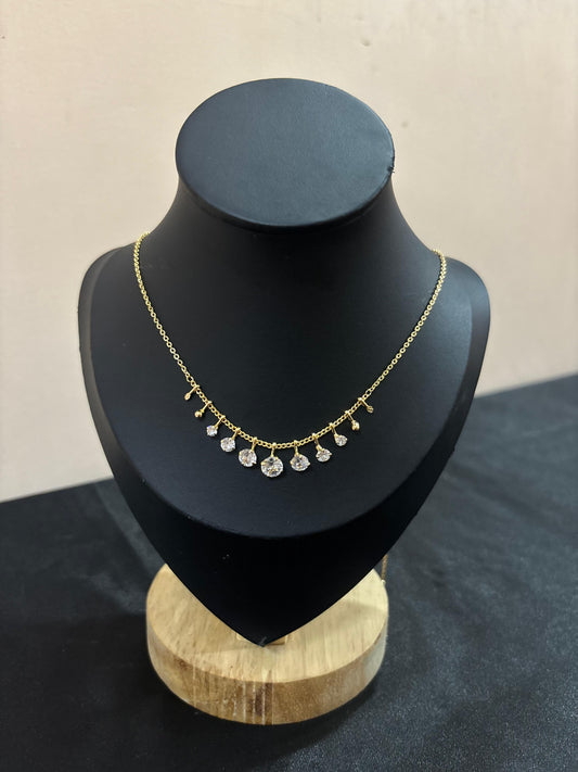 Dainty Gold Choker with Sparkling Crystal Charms