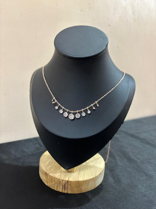 Dainty Rose Gold Circle Choker-Necklace with Sparkling Crystal Charms
