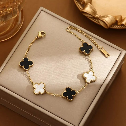Black & White Clover Bracelet - Chic Everyday Elegance | Cevia Jewellery