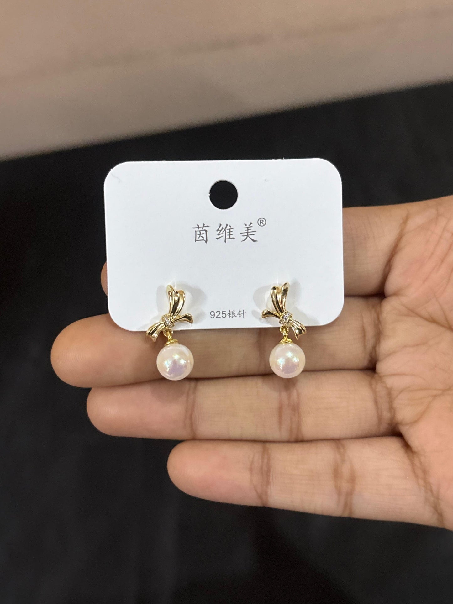 Dainty Bow and Pearl Drop Earrings | 925 Sterling Silver ear post